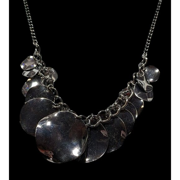 Express Abstract Graduated Disc Fringe Necklace Gunmetal Tone - Picture 4 of 6